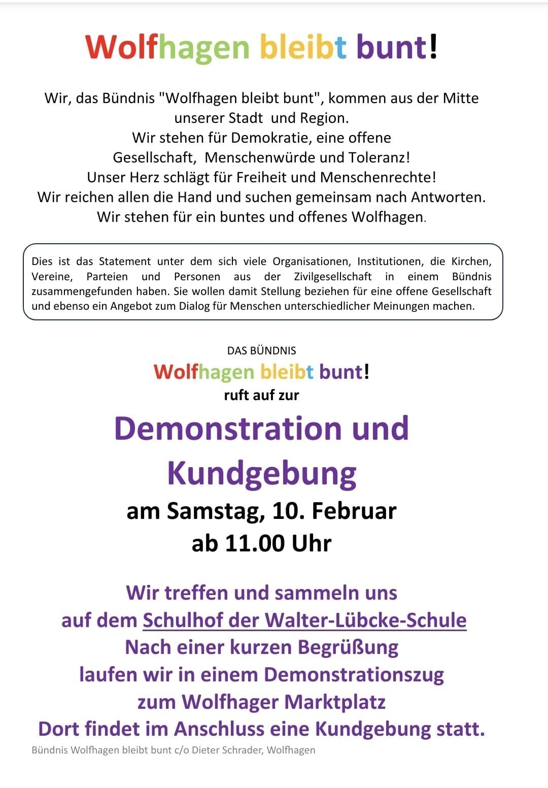 Kommt alle zur Demo für Demokratie und Vielfalt