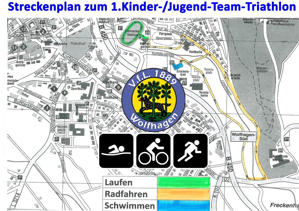 Streckenplan zum 1. Wolfhager Kinder-/Jugend-Team-Triathlon
